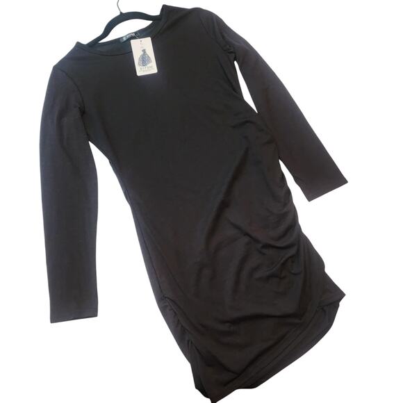 BTFBM Dresses & Skirts - BTFBM Long Sleeve Shirt Dress, Ruched Side, Black, M, NWT